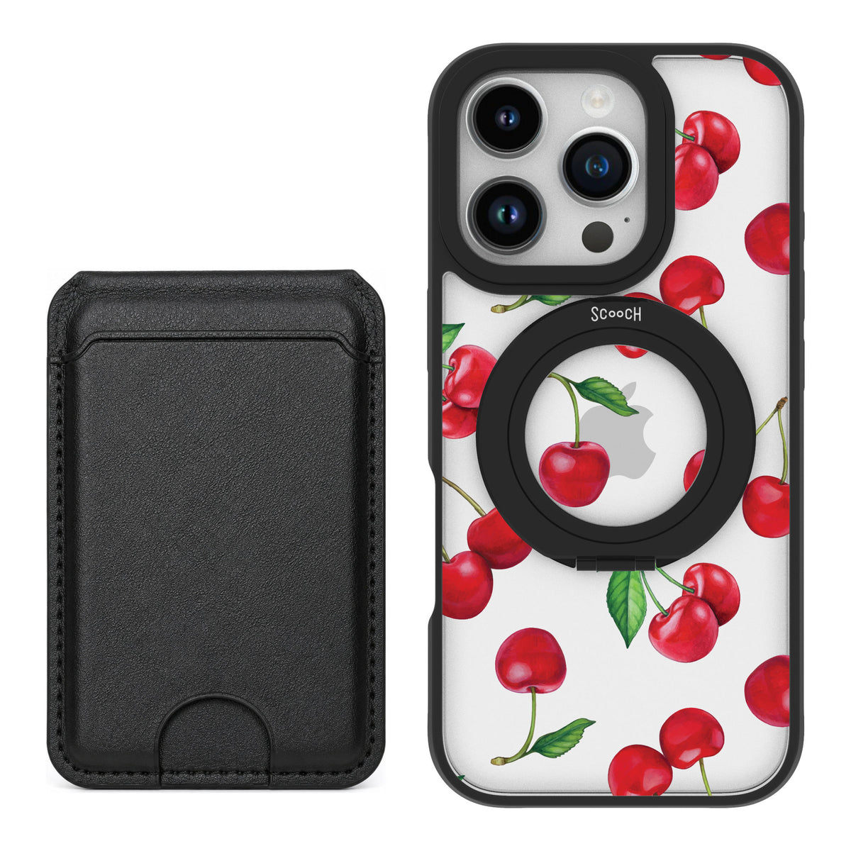 Scooch MagCase Very Cherry for iPhone 16 Pro — Black MagWallet Bundle