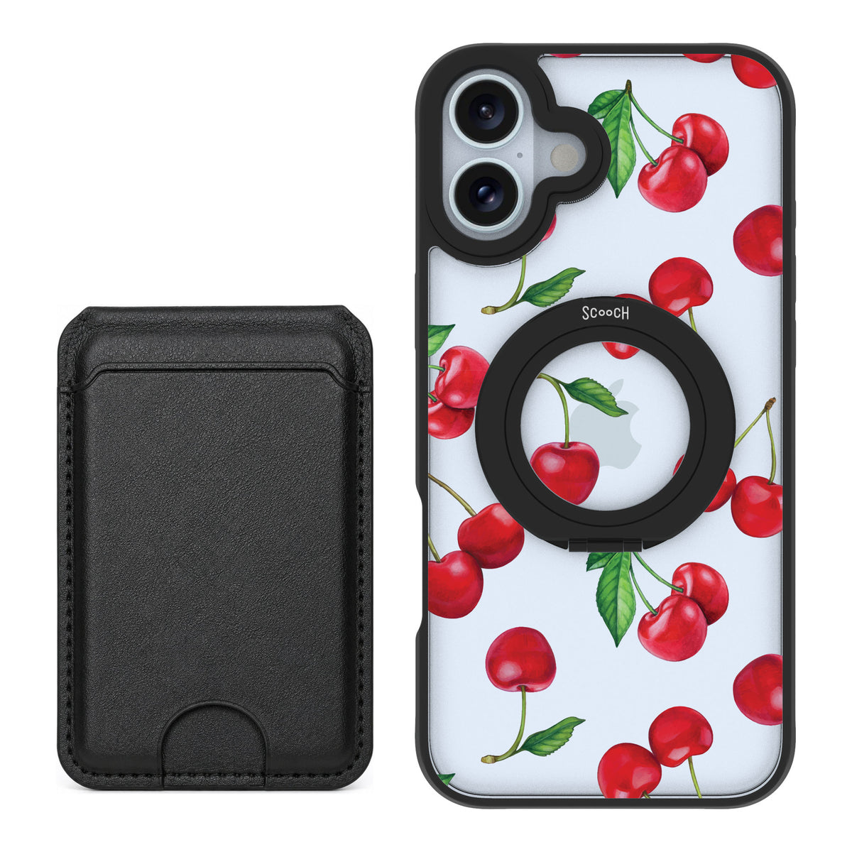 Scooch MagCase Very Cherry for iPhone 16 Plus — Black MagWallet Bundle
