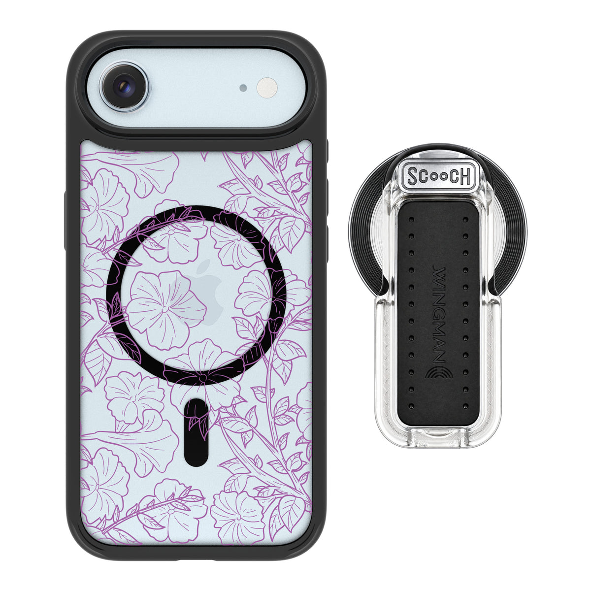 Scooch MagCase Purple Petunias for iPhone Air — MagSafe Wingback Bundle - Clear
