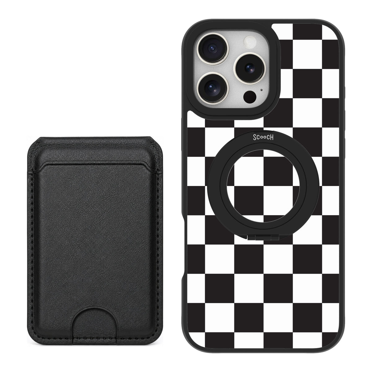 Scooch MagCase Checkered for iPhone 16 Pro Max — Black MagWallet Bundle