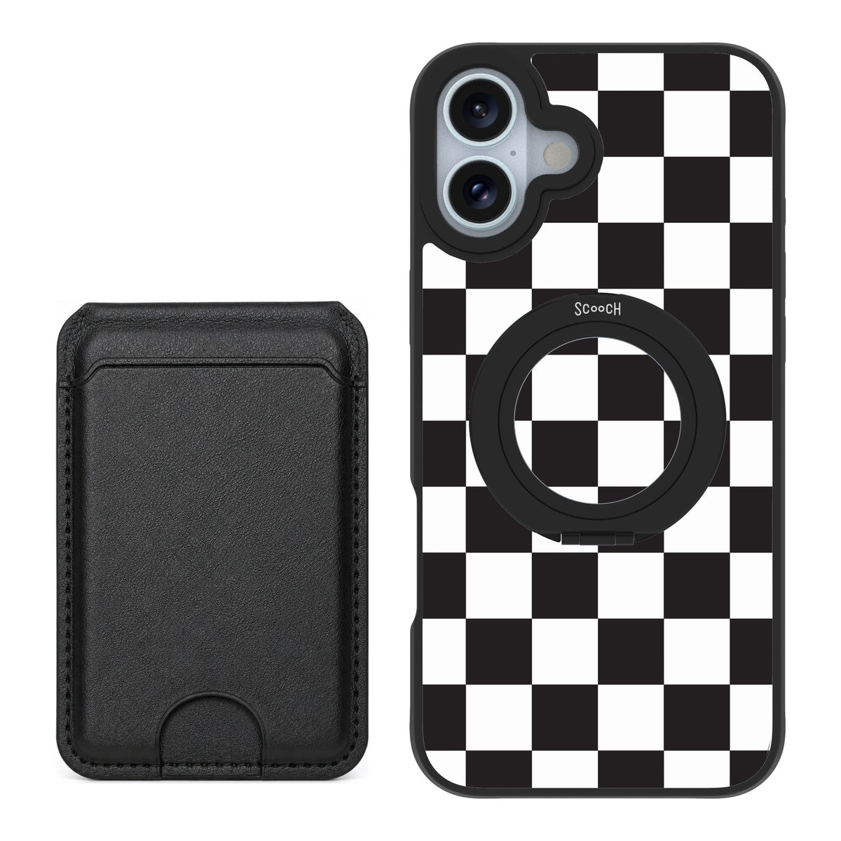 Scooch MagCase Checkered for iPhone 16 Plus — Black MagWallet Bundle