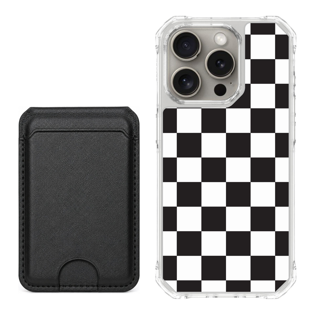 Scooch MagCase Checkered for iPhone 15 Pro — Black MagWallet Bundle