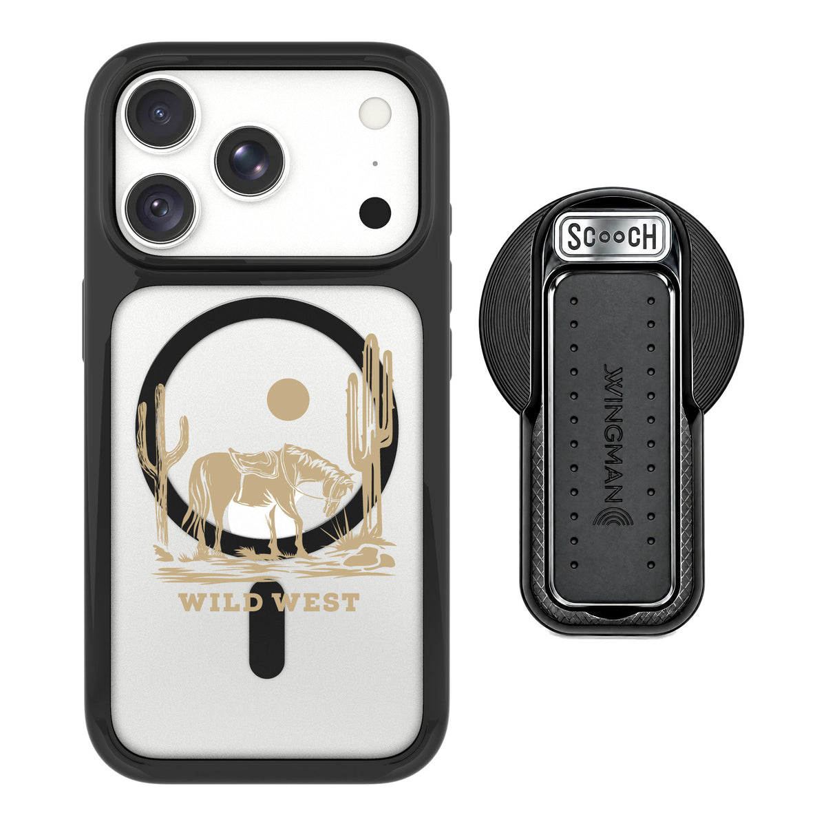 Scooch MagCase Wild West for iPhone 18 Pro Max — MagSafe Wingback Bundle - Black