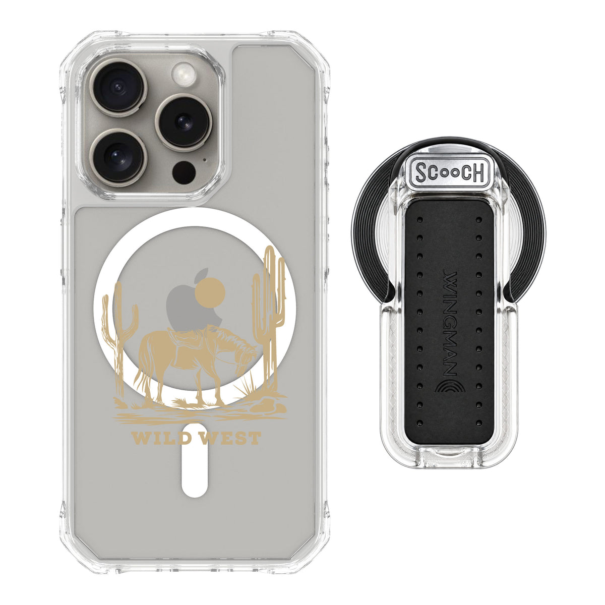 Scooch MagCase Wild West for iPhone 15 Pro — MagSafe Wingback Bundle - Clear