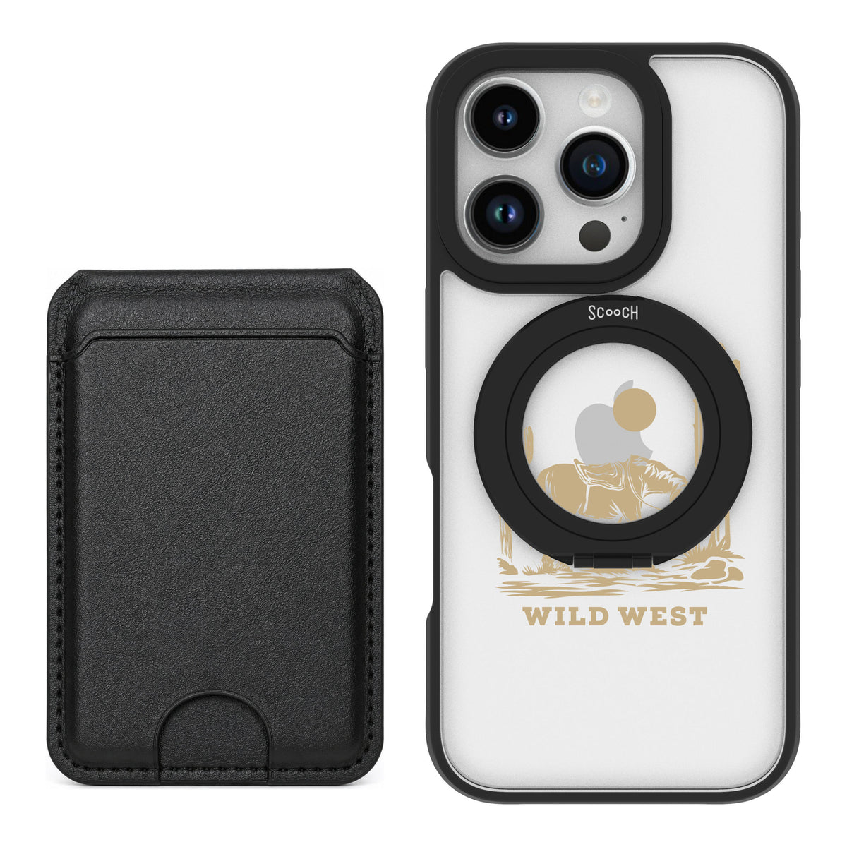 Scooch MagCase Wild West for iPhone 16 Pro — Black MagWallet Bundle