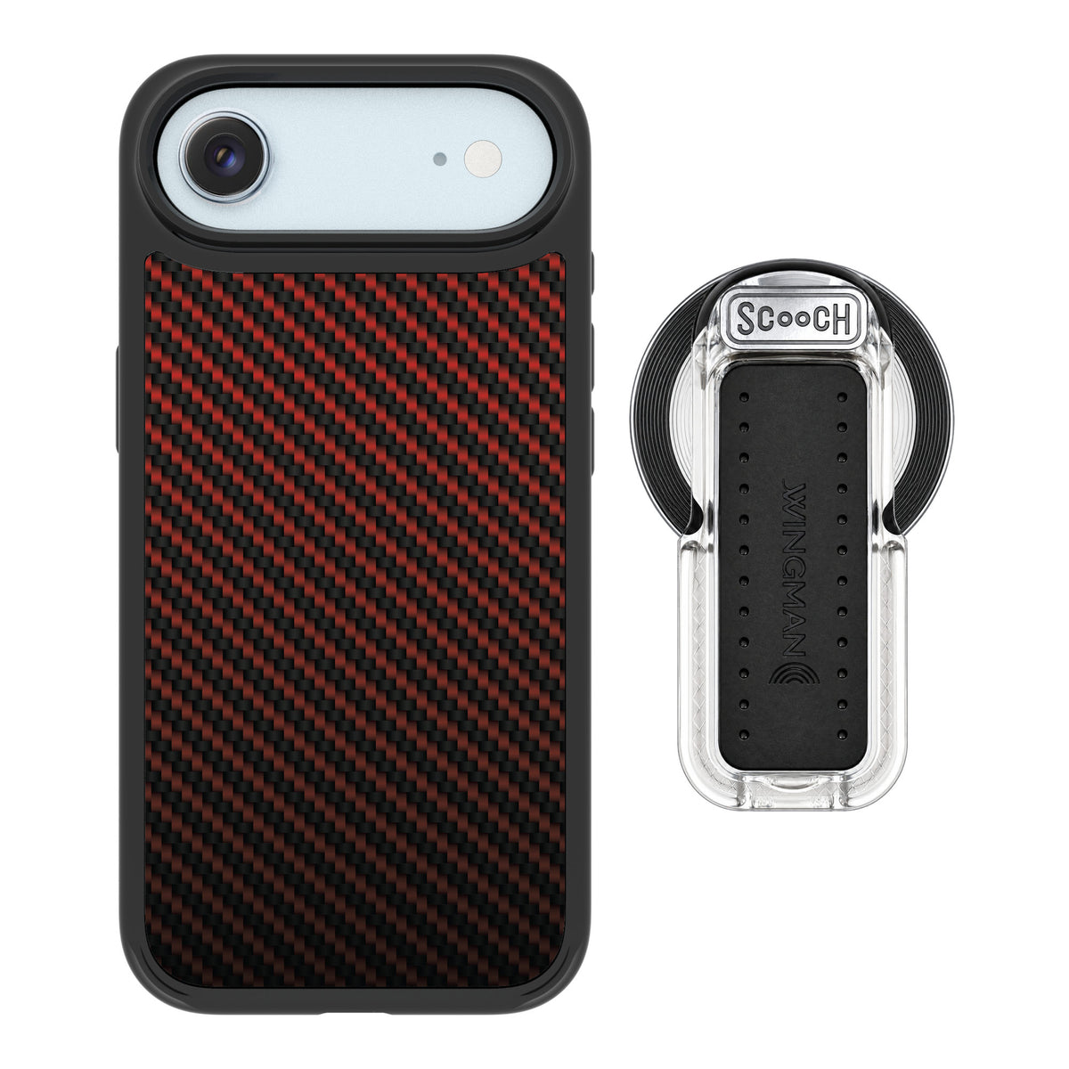 Scooch MagCase Red Carbon Fiber for iPhone Air — MagSafe Wingback Bundle - Clear