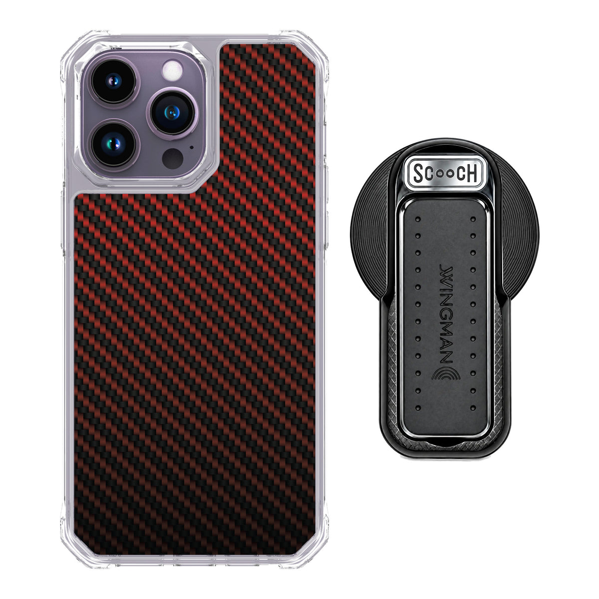Scooch MagCase Red Carbon Fiber for iPhone 14 Pro Max — MagSafe Wingback Bundle - Black