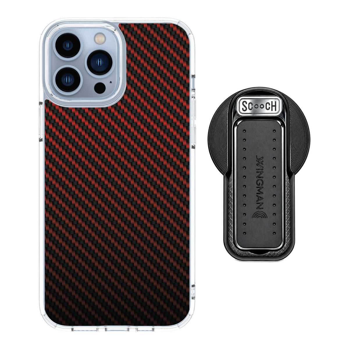 Scooch MagCase Red Carbon Fiber for iPhone 13 Pro Max — MagSafe Wingback Bundle - Black