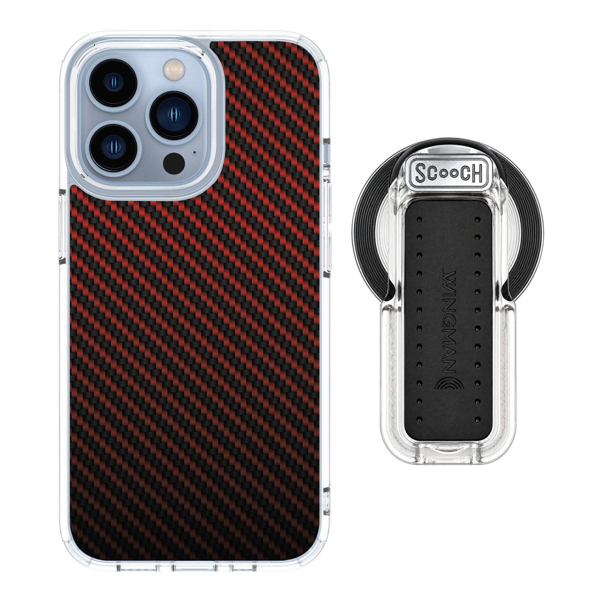 Scooch MagCase Red Carbon Fiber for iPhone 13 Pro — MagSafe Wingback Bundle - Clear