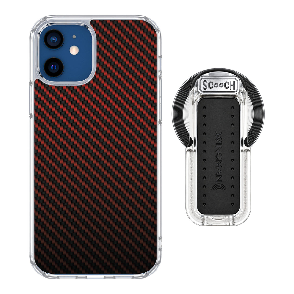 Scooch MagCase Red Carbon Fiber for iPhone 12 — MagSafe Wingback Bundle - Clear