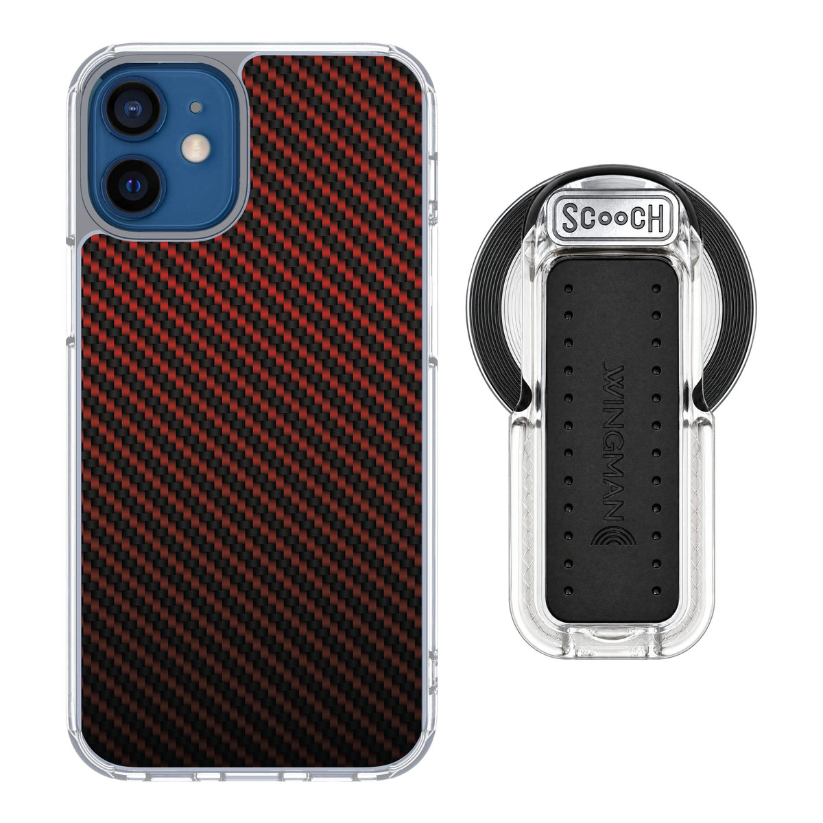 Scooch MagCase Red Carbon Fiber for iPhone 12 mini — MagSafe Wingback Bundle - Clear