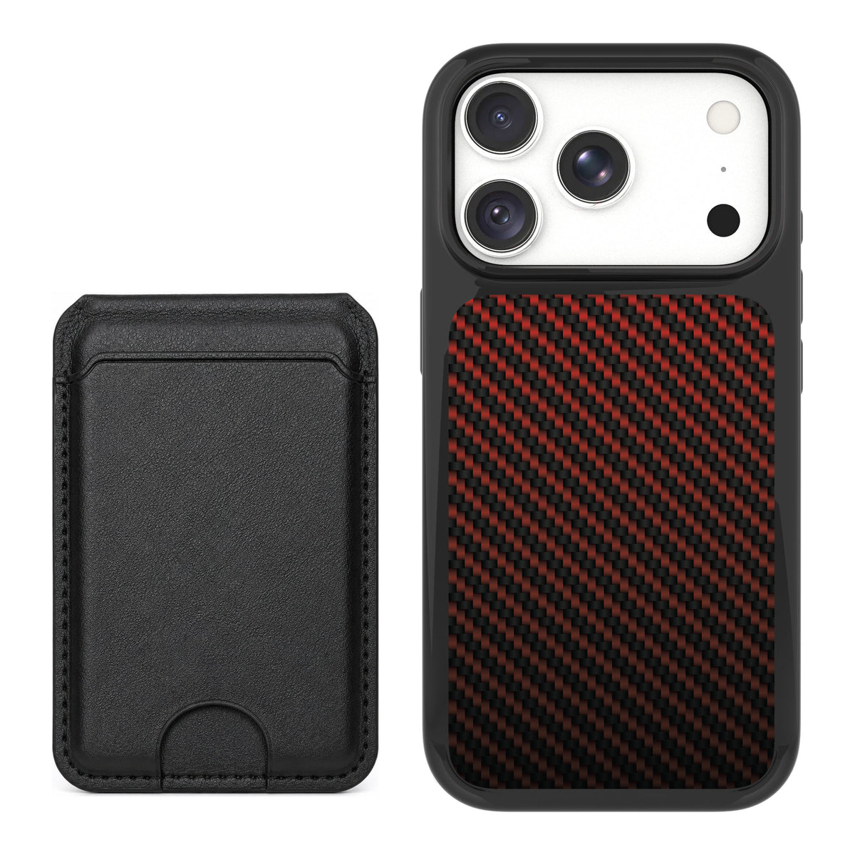 Scooch MagCase Red Carbon Fiber for iPhone 18 Pro Max — Black MagWallet Bundle