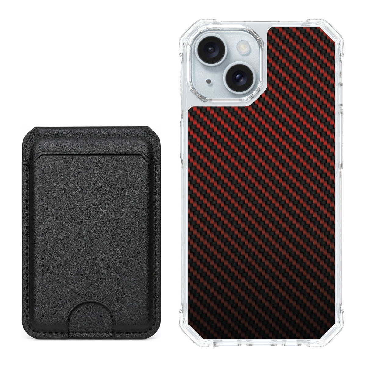 Scooch MagCase Red Carbon Fiber for iPhone 15 — Black MagWallet Bundle