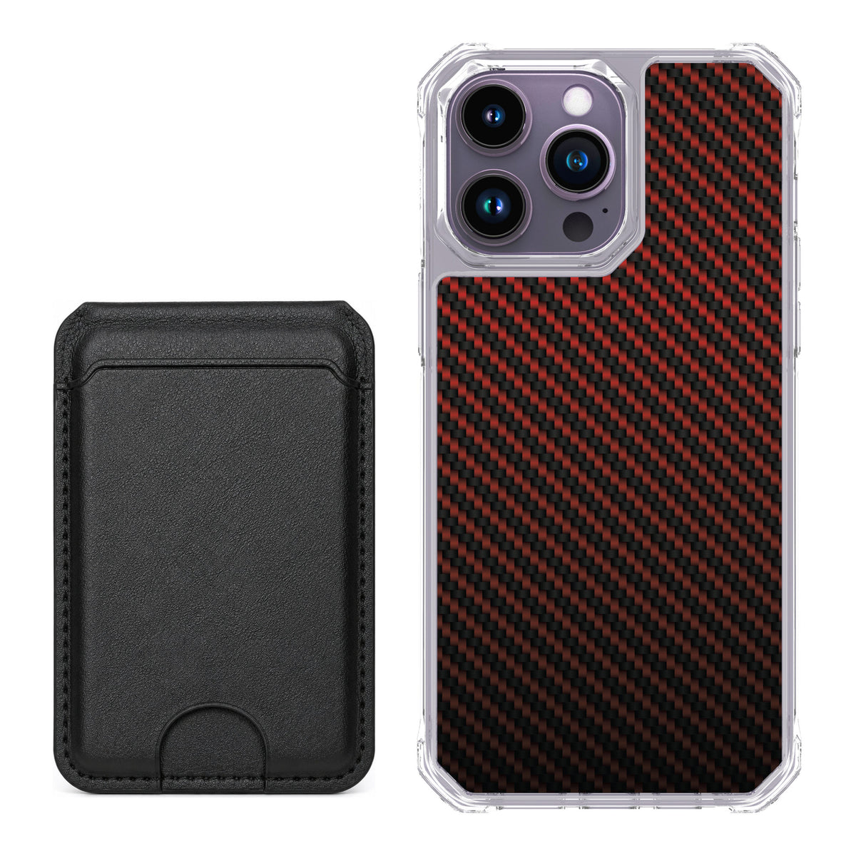 Scooch MagCase Red Carbon Fiber for iPhone 14 Pro Max — Black MagWallet Bundle