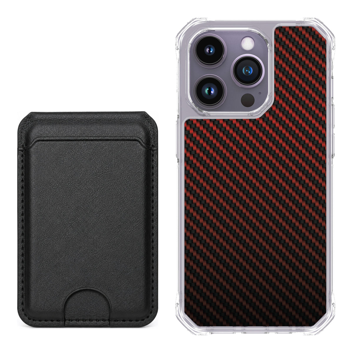 Scooch MagCase Red Carbon Fiber for iPhone 14 Pro — Black MagWallet Bundle