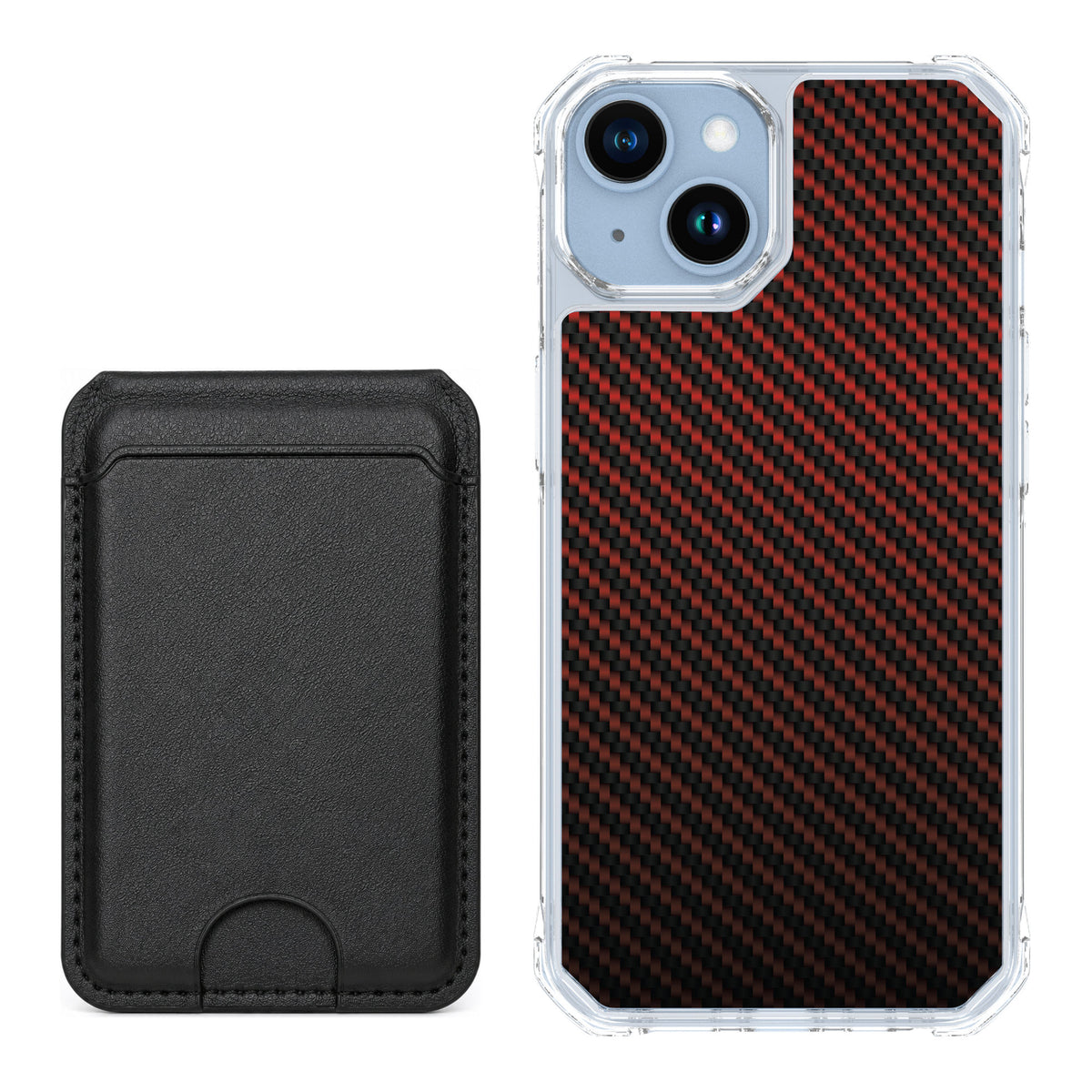 Scooch MagCase Red Carbon Fiber for iPhone 14 — Black MagWallet Bundle