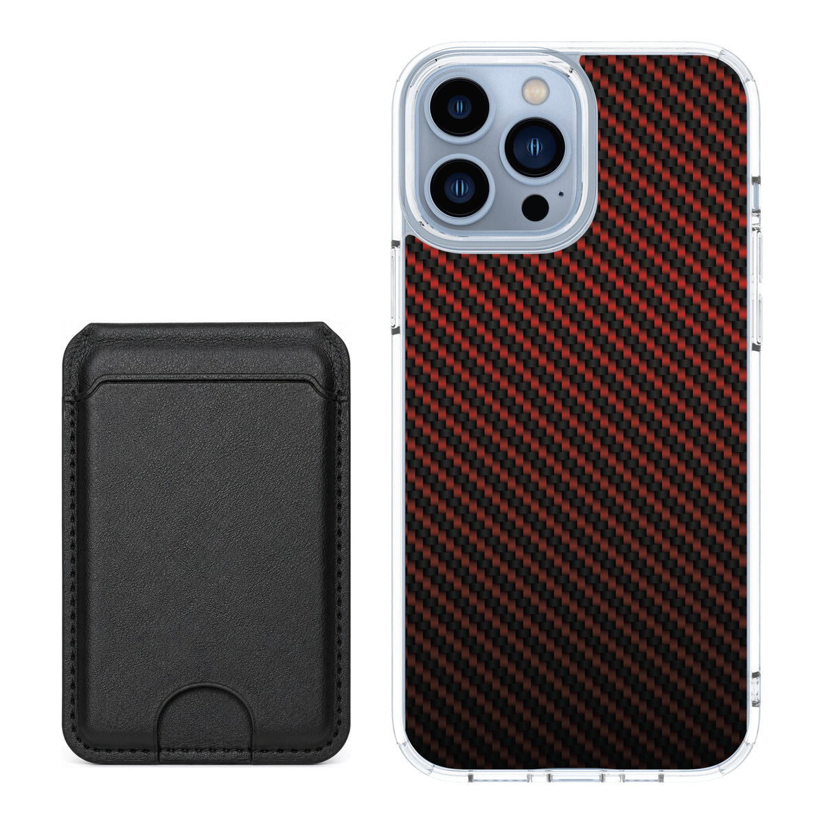 Scooch MagCase Red Carbon Fiber for iPhone 13 Pro Max — Black MagWallet Bundle