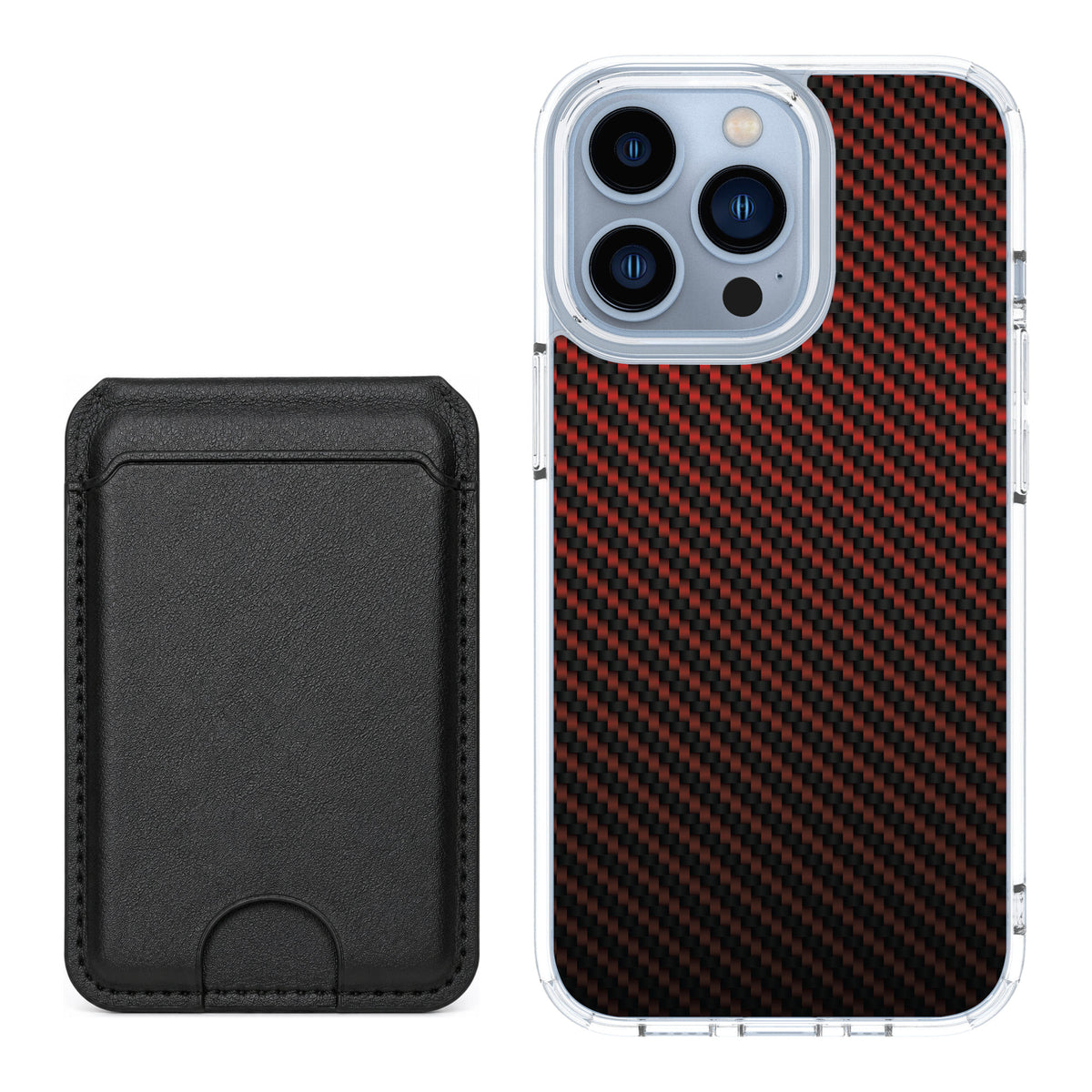 Scooch MagCase Red Carbon Fiber for iPhone 13 Pro — Black MagWallet Bundle