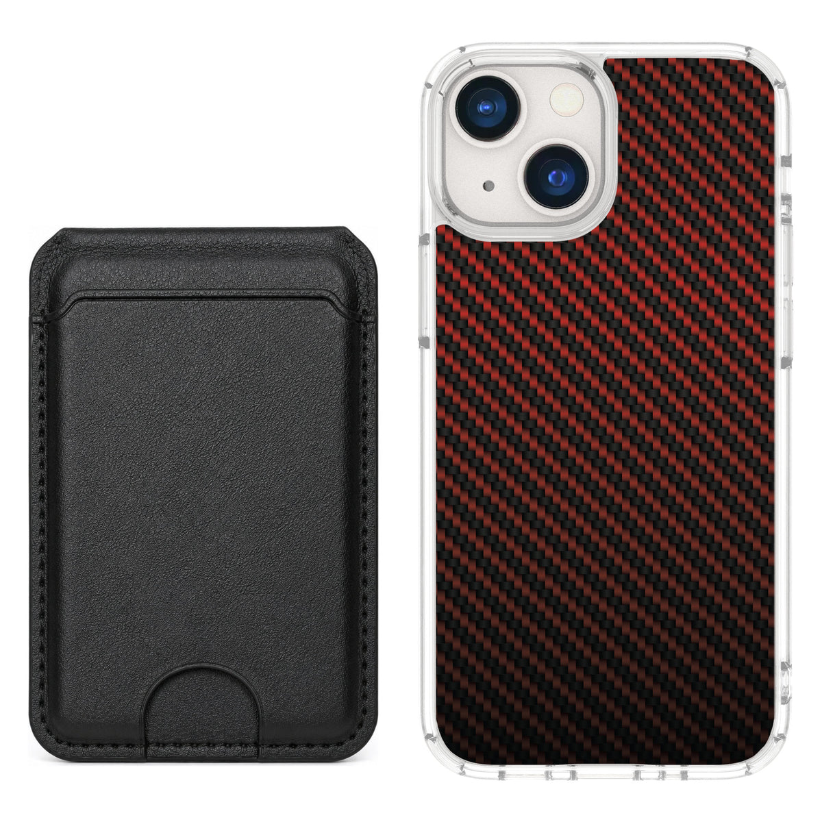 Scooch MagCase Red Carbon Fiber for iPhone 13 mini — Black MagWallet Bundle