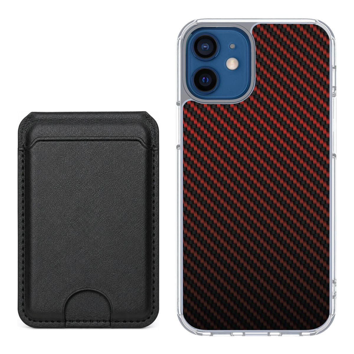 Scooch MagCase Red Carbon Fiber for iPhone 12 mini — Black MagWallet Bundle