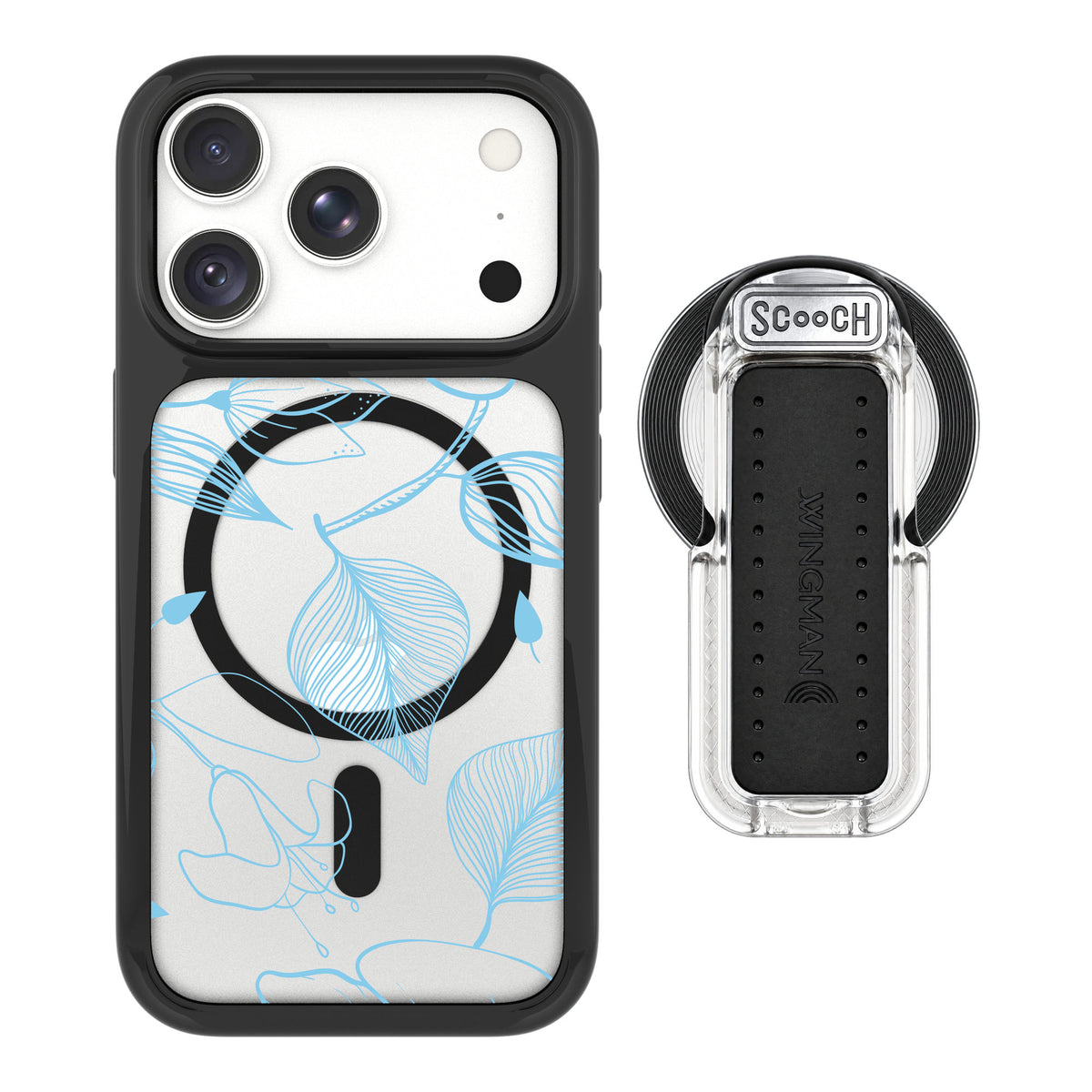 Scooch MagCase Blue Hibiscus for iPhone 18 Pro — MagSafe Wingback Bundle - Clear