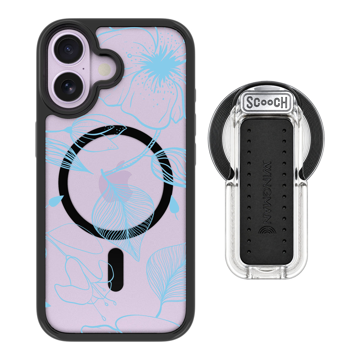 Scooch MagCase Blue Hibiscus for iPhone 17 — MagSafe Wingback Bundle - Clear
