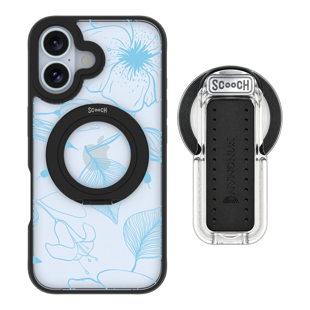 Scooch MagCase Blue Hibiscus for iPhone 16 — MagSafe Wingback Bundle - Clear