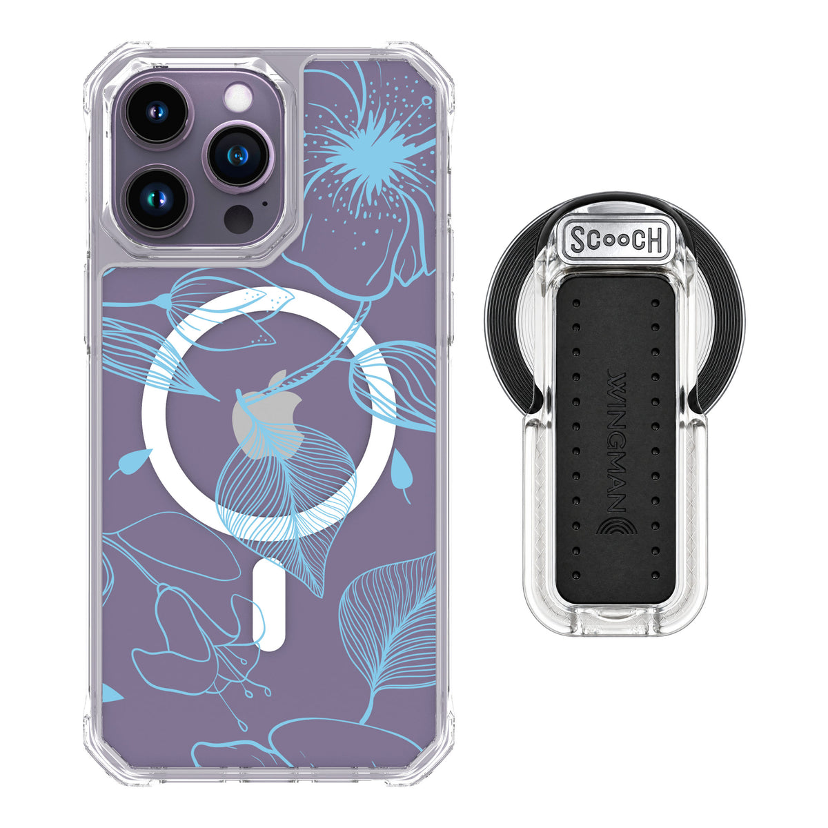 Scooch MagCase Blue Hibiscus for iPhone 14 Pro Max — MagSafe Wingback Bundle - Clear