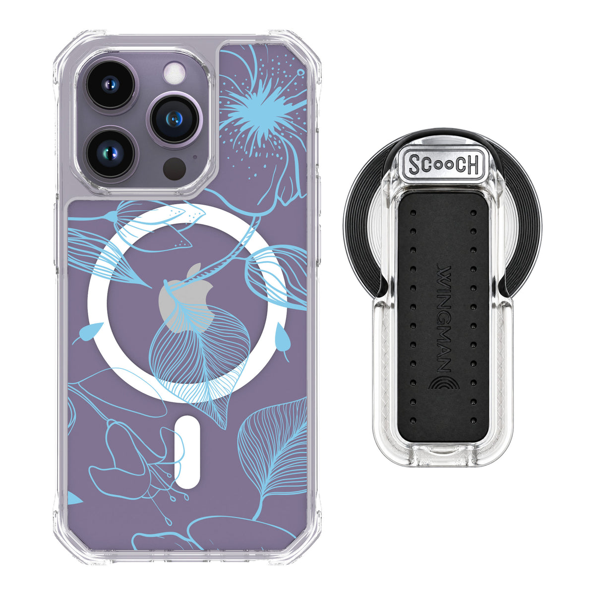 Scooch MagCase Blue Hibiscus for iPhone 14 Pro — MagSafe Wingback Bundle - Clear