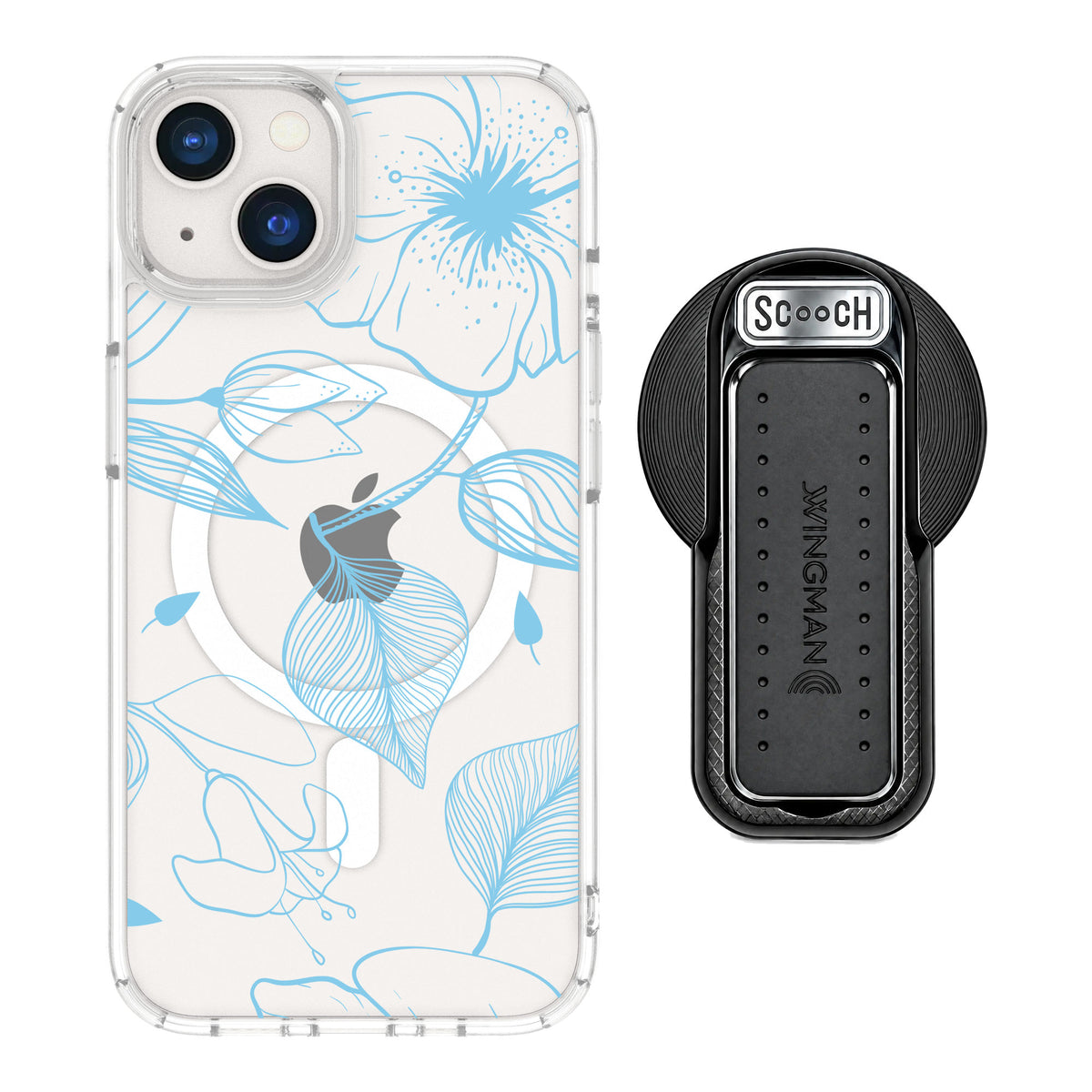Scooch MagCase Blue Hibiscus for iPhone 13 — MagSafe Wingback Bundle - Black