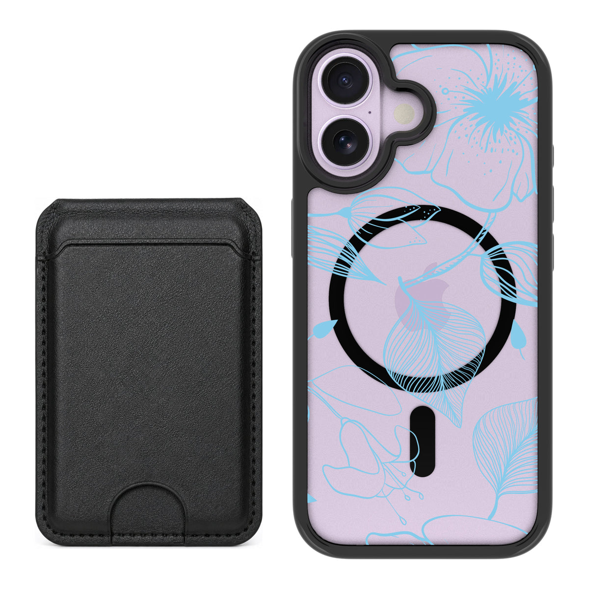 Scooch MagCase Blue Hibiscus for iPhone 17 — Black MagWallet Bundle