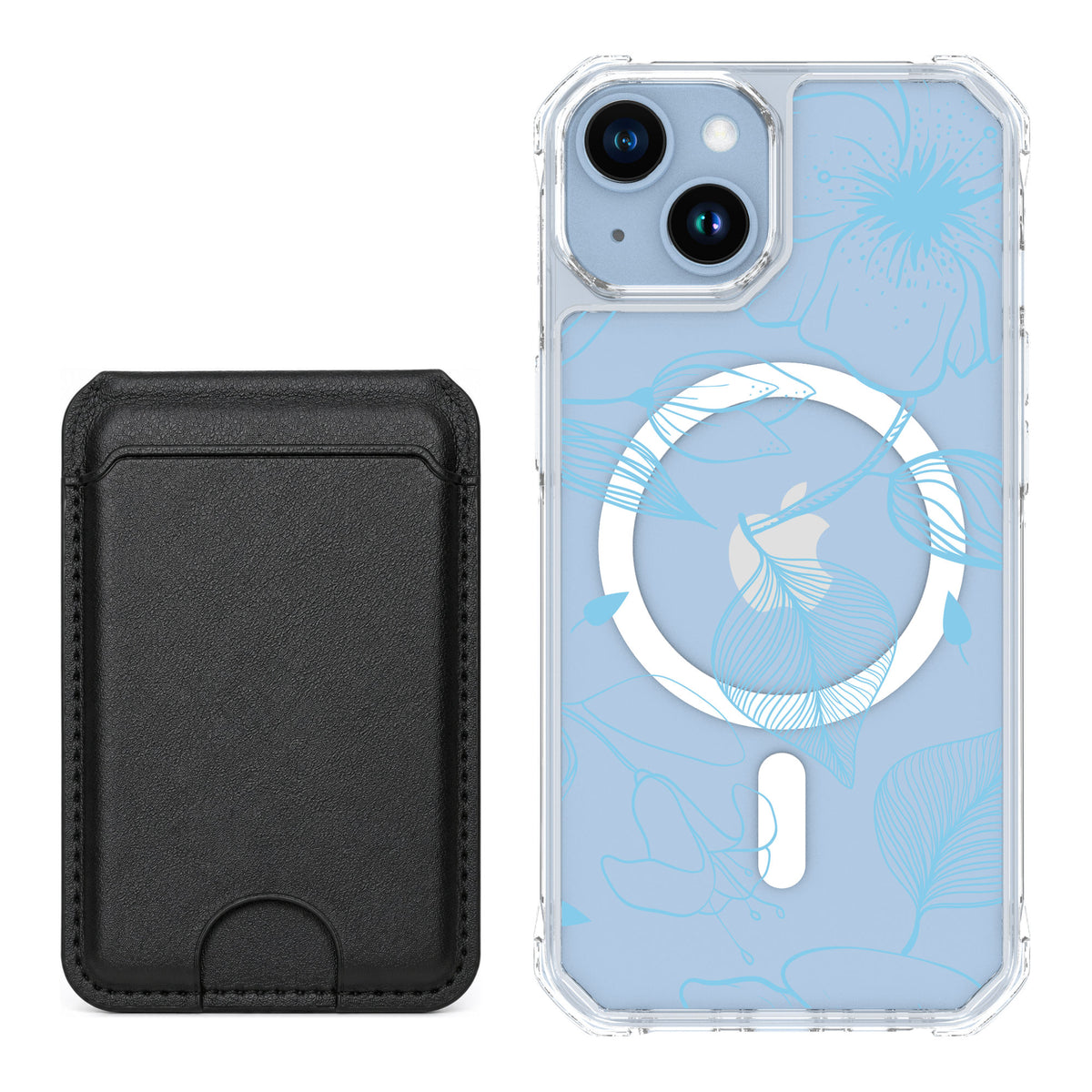Scooch MagCase Blue Hibiscus for iPhone 14 — Black MagWallet Bundle