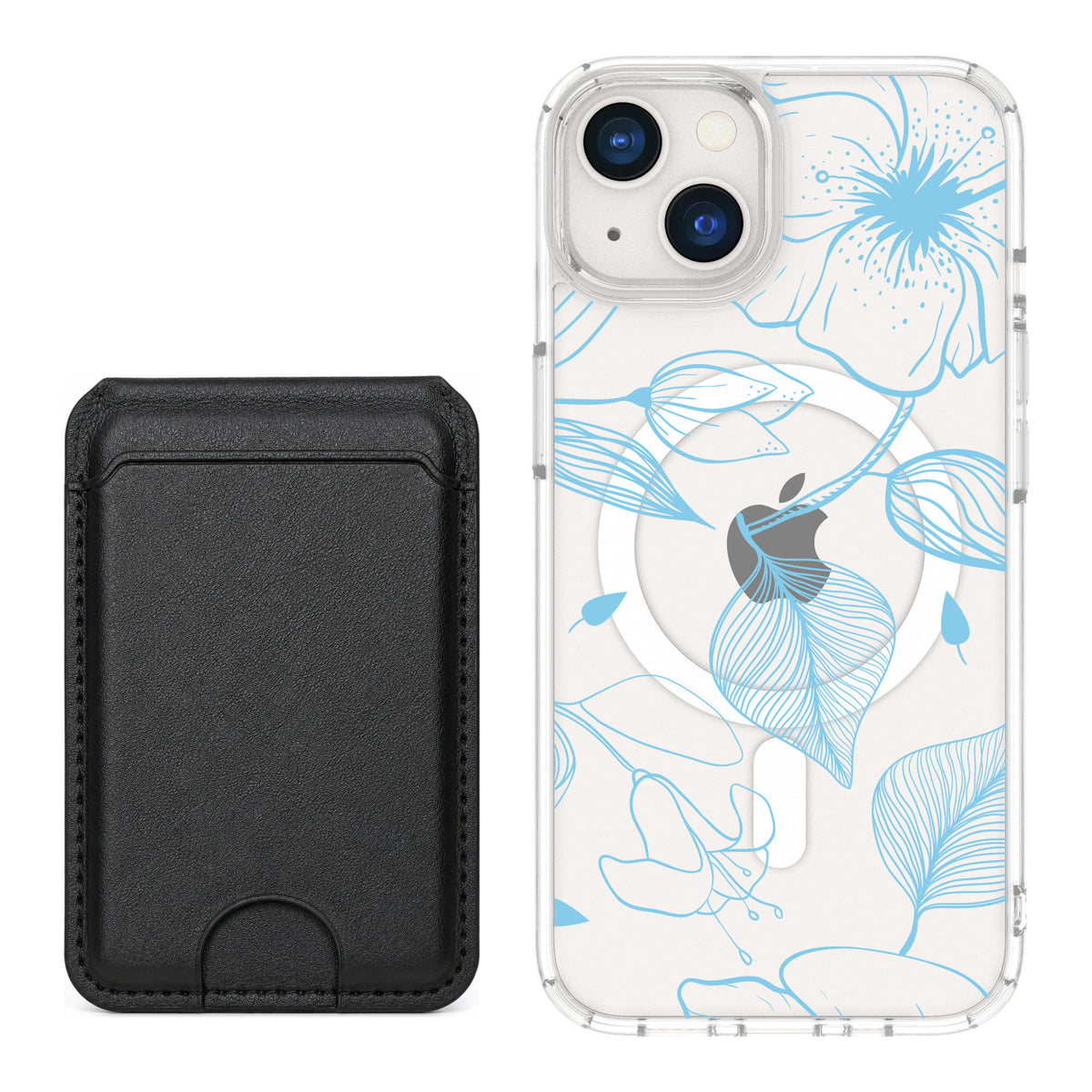 Scooch MagCase Blue Hibiscus for iPhone 13 — Black MagWallet Bundle
