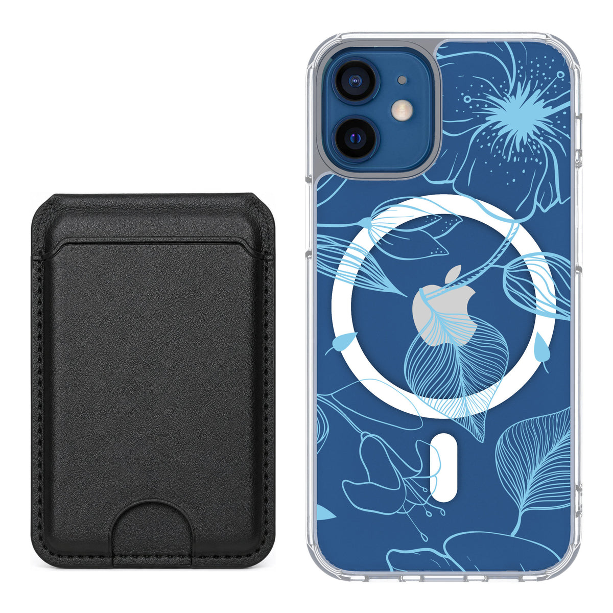 Scooch MagCase Blue Hibiscus for iPhone 12 mini — Black MagWallet Bundle