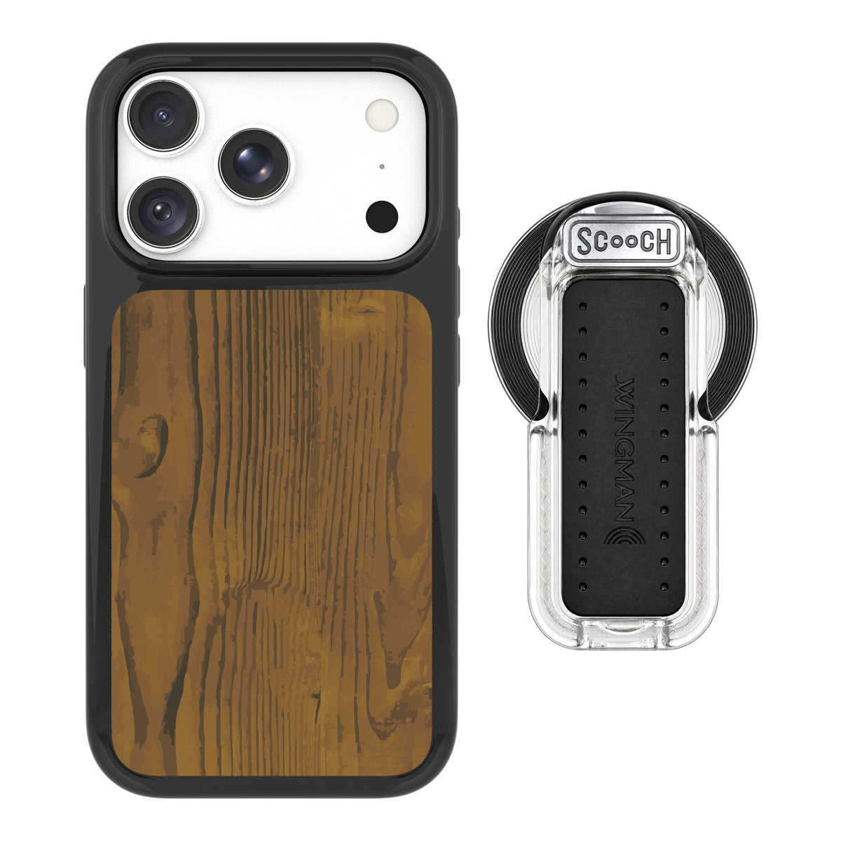 Scooch MagCase Wood Grain for iPhone 18 Pro Max — MagSafe Wingback Bundle - Clear