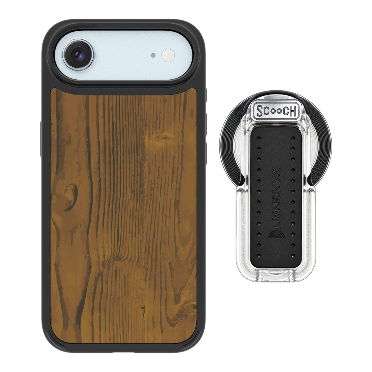 Scooch MagCase Wood Grain for iPhone Air — MagSafe Wingback Bundle - Clear