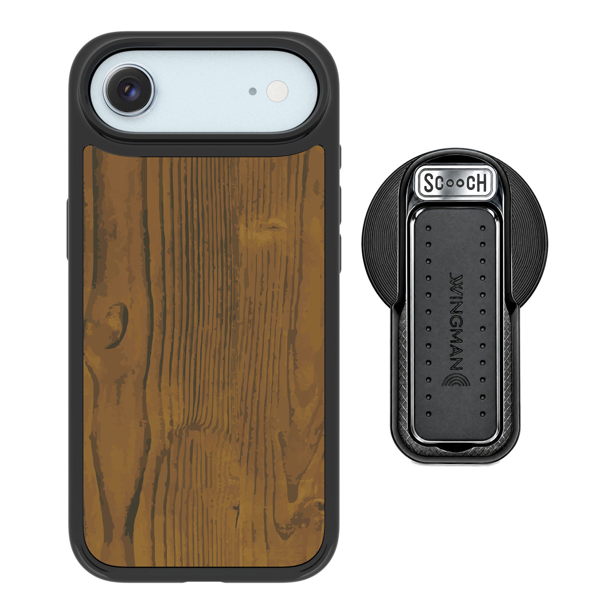 Scooch MagCase Wood Grain for iPhone Air — MagSafe Wingback Bundle - Black
