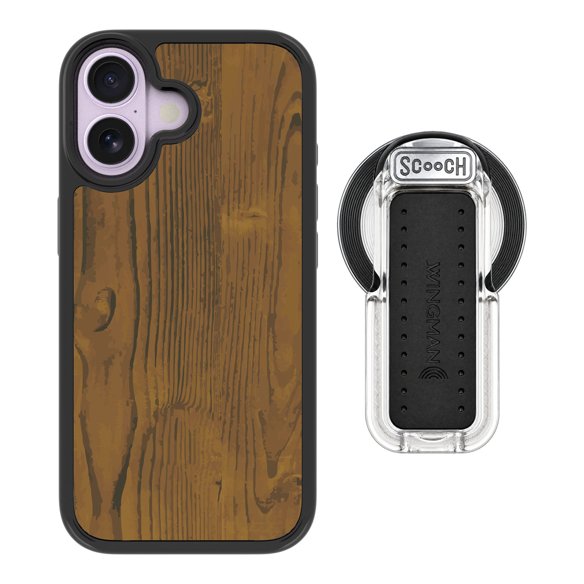 Scooch MagCase Wood Grain for iPhone 17 — MagSafe Wingback Bundle - Clear