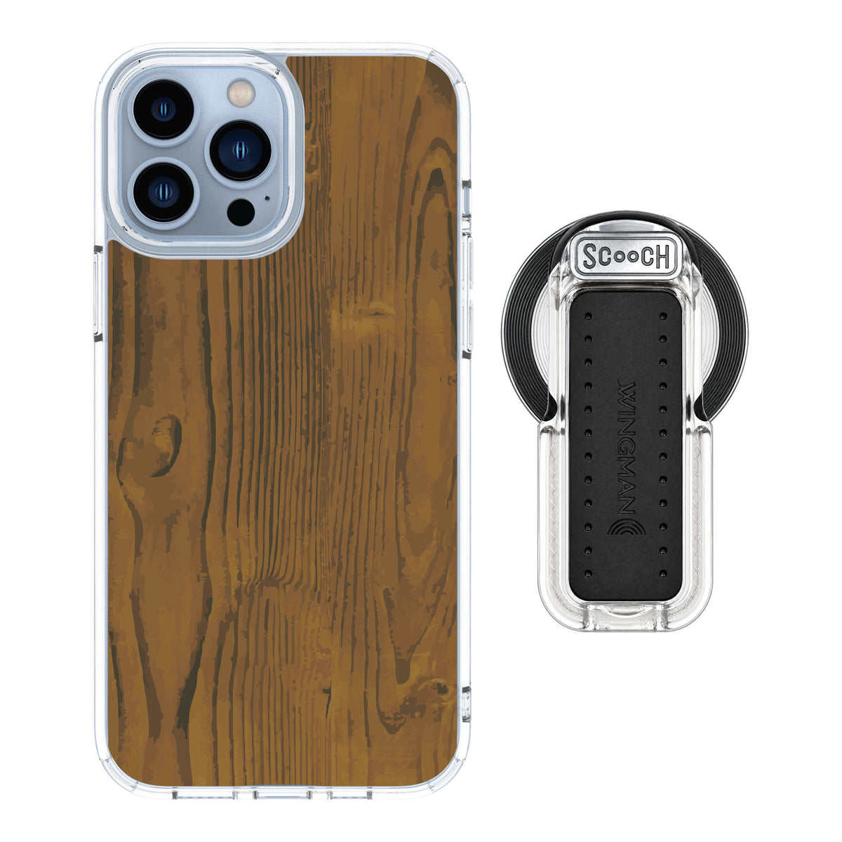 Scooch MagCase Wood Grain for iPhone 13 Pro Max — MagSafe Wingback Bundle - Clear