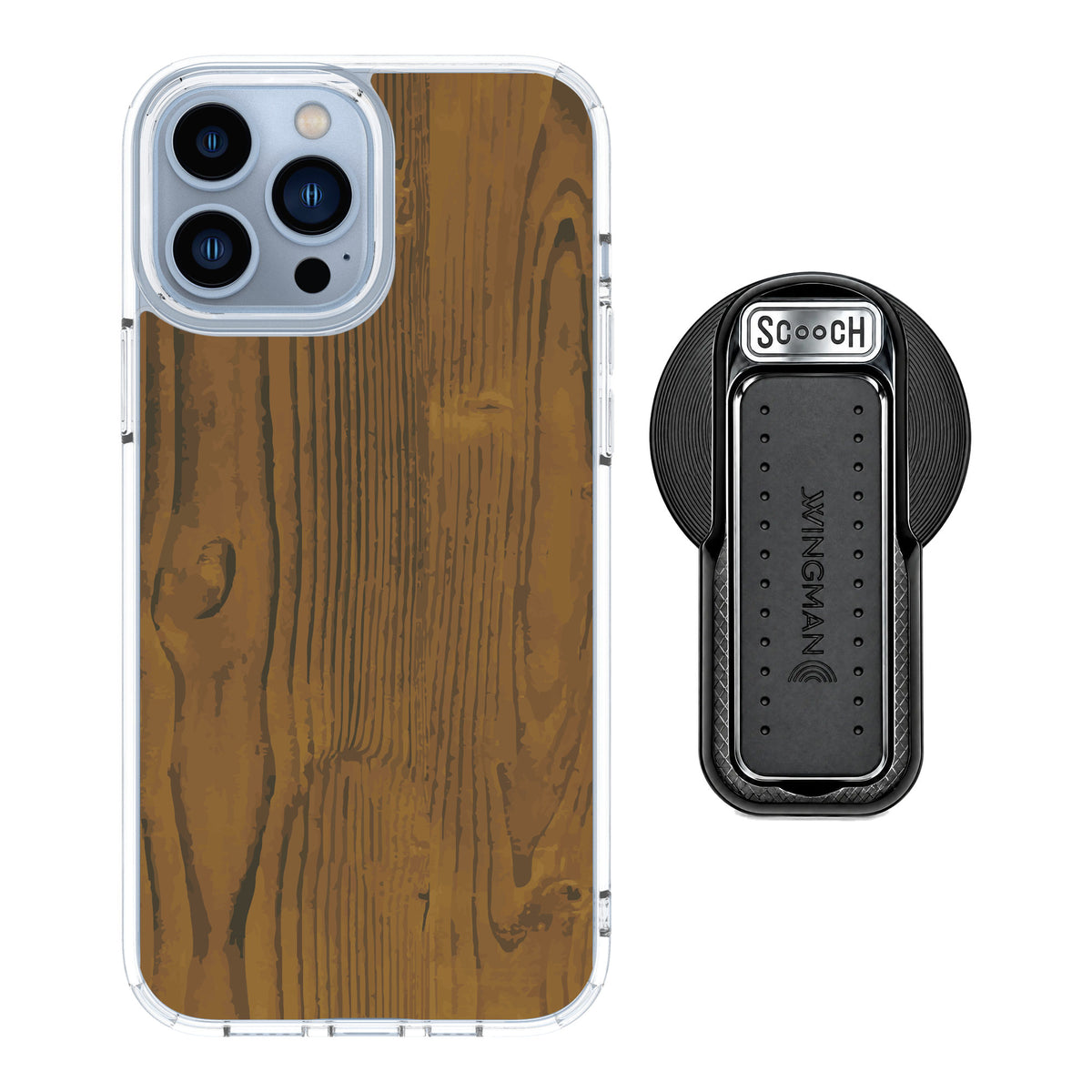 Scooch MagCase Wood Grain for iPhone 13 Pro Max — MagSafe Wingback Bundle - Black