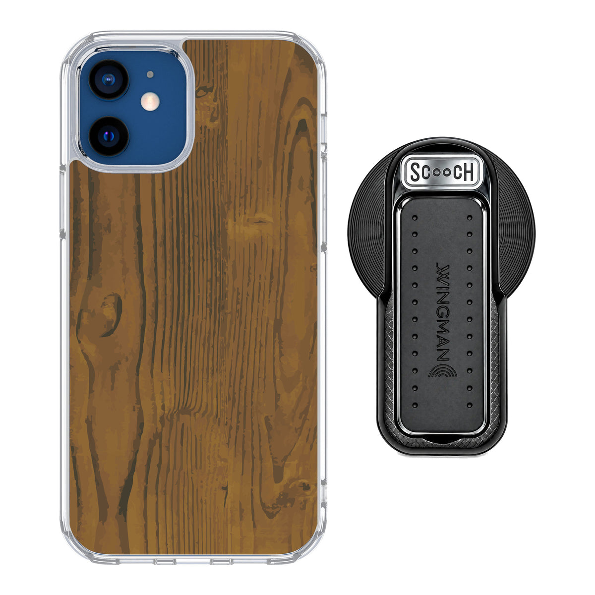 Scooch MagCase Wood Grain for iPhone 12 — MagSafe Wingback Bundle - Black