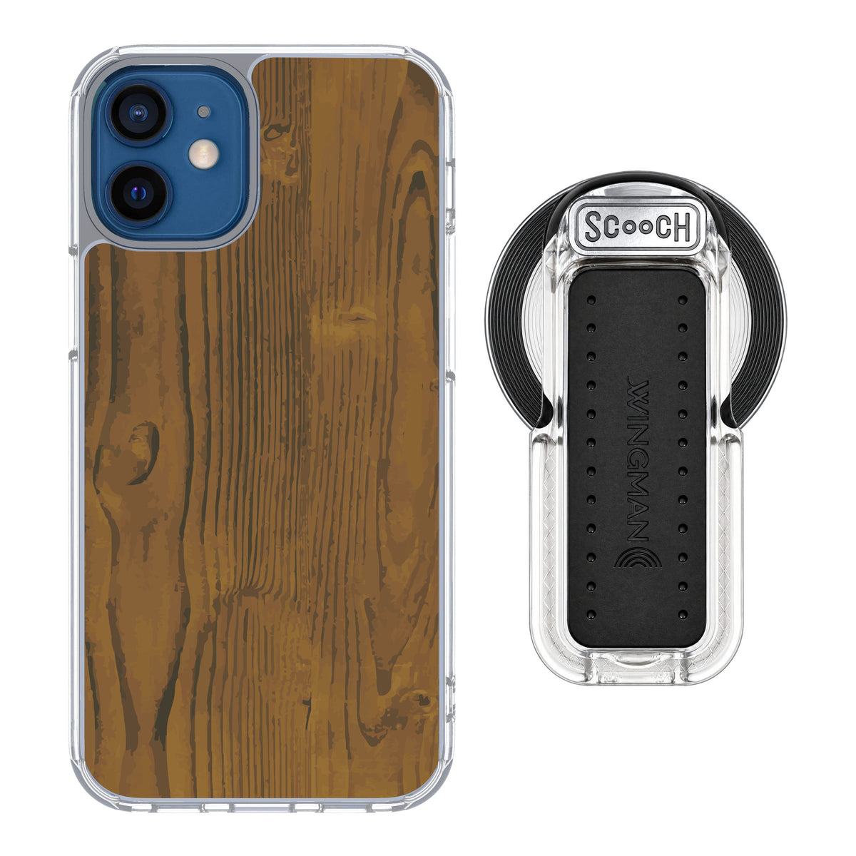 Scooch MagCase Wood Grain for iPhone 12 mini — MagSafe Wingback Bundle - Clear