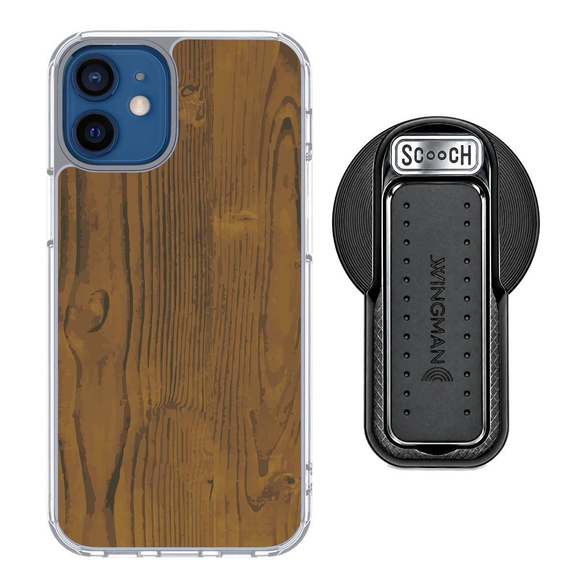 Scooch MagCase Wood Grain for iPhone 12 mini — MagSafe Wingback Bundle - Black