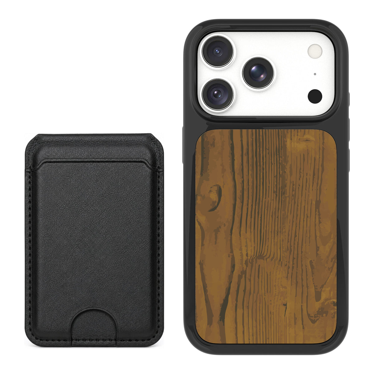 Scooch MagCase Wood Grain for iPhone 18 Pro — Black MagWallet Bundle