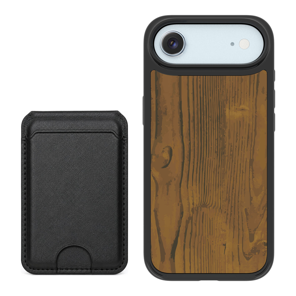 Scooch MagCase Wood Grain for iPhone Air — Black MagWallet Bundle