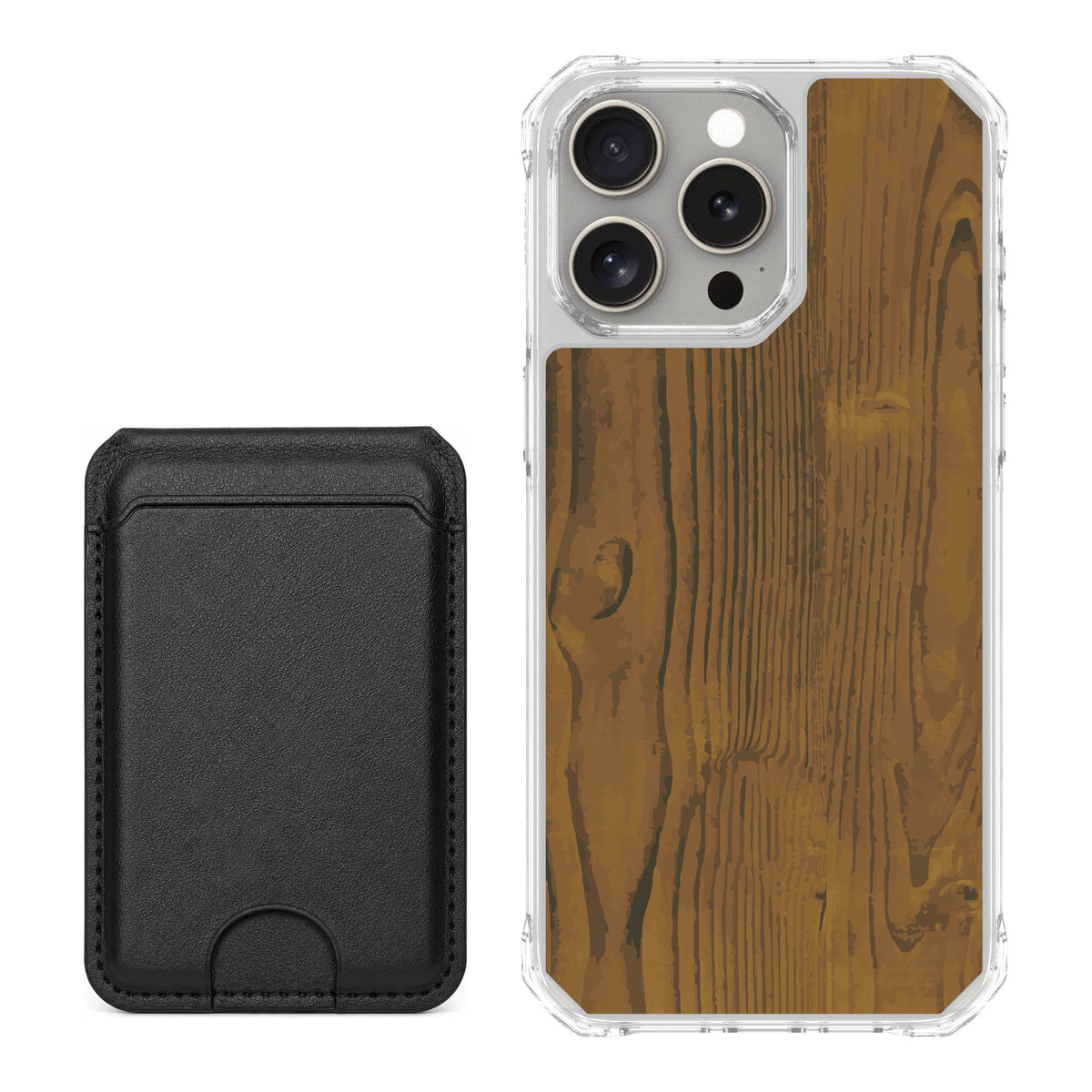 Scooch MagCase Wood Grain for iPhone 15 Pro Max — Black MagWallet Bundle