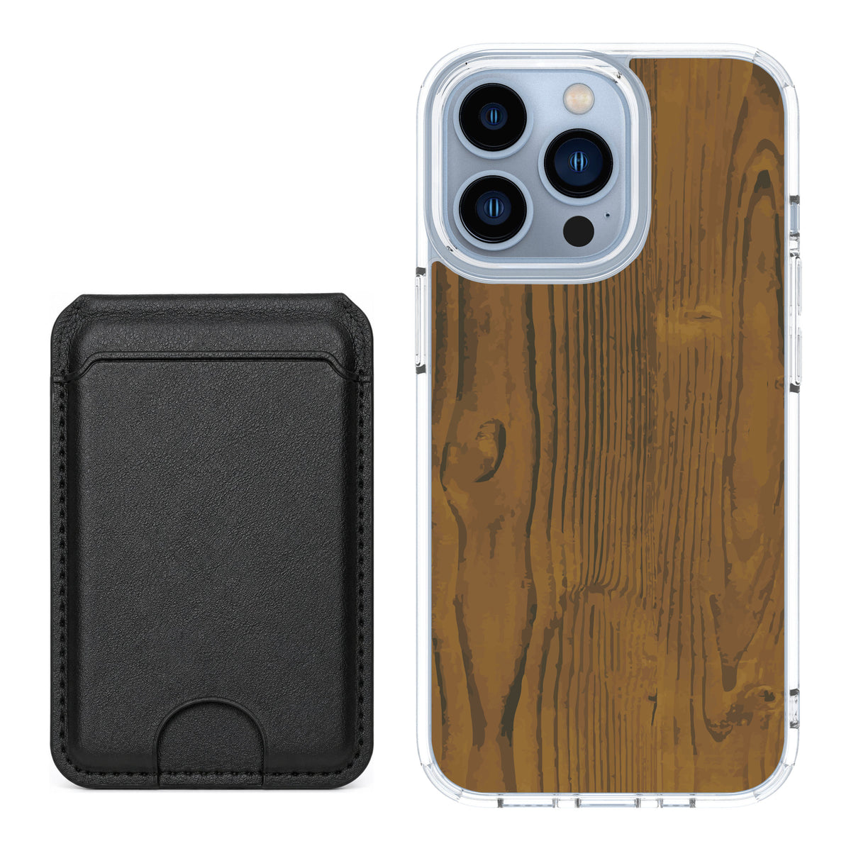 Scooch MagCase Wood Grain for iPhone 13 Pro — Black MagWallet Bundle