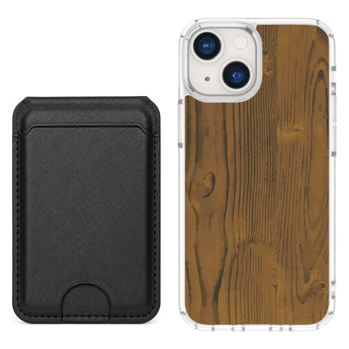 Scooch MagCase Wood Grain for iPhone 13 mini — Black MagWallet Bundle