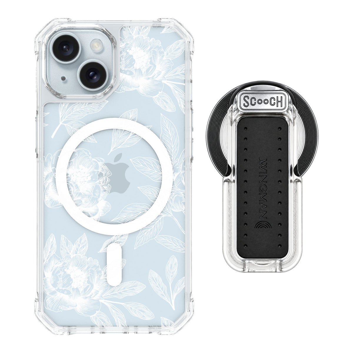 Scooch MagCase Chinoiserie for iPhone 15 — MagSafe Wingback Bundle - Clear