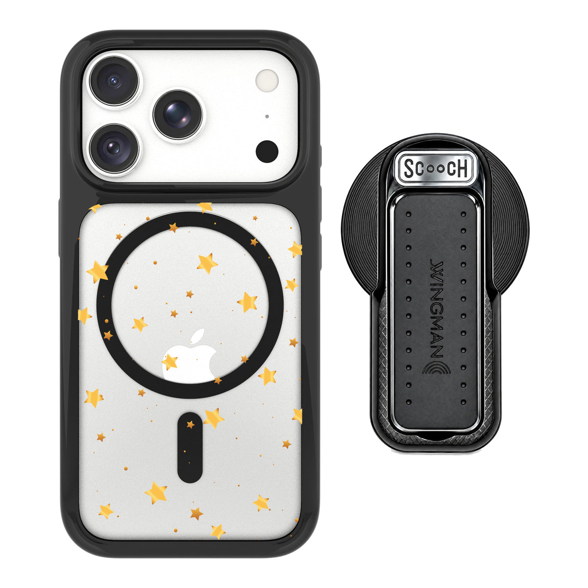 Scooch MagCase Gold Stars for iPhone 18 Pro Max — MagSafe Wingback Bundle - Black